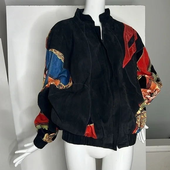 Cache Sz M Vintage Black Suede Snakeskin and Velvet Appliqué Bomber Zip Jacket - Picture 7 of 16